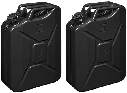 ProPlus Set van 2x stuks metalen jerrycan 20 liter zwart - geschikt voor brandstof - benzine / diesel