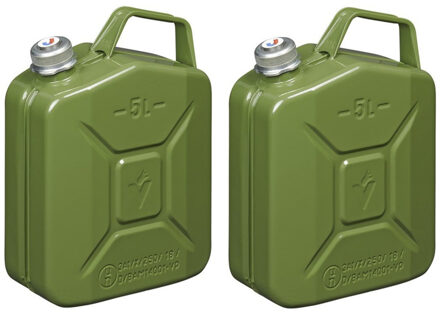 ProPlus Set van 2x stuks metalen jerrycan met magnetische dop legergroen voor brandstof 5 liter