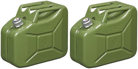 ProPlus Set van 2x stuks metalen jerrycans met magnetische dop legergroen voor brandstof 10 liter