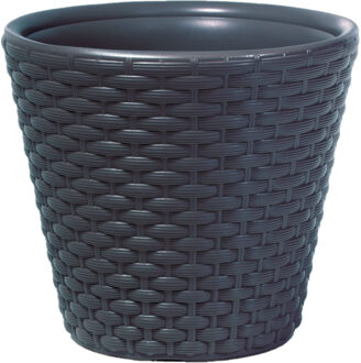Prosperplast 1x Stuks kunststof Rato rotan bloempotten/plantenpotten antraciet 30 cm