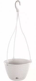 Prosperplast 1x Stuks witte hangende kunststof Splofy bloempotten/plantenpotten met schotel 4,8 liter - Plantenpotten