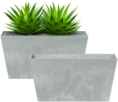 Prosperplast 2x beton-look plantenbak/bloembak - kunststof - 60 x 31 x 31 cm - lichtgrijs - voor buiten