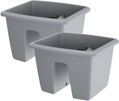 Prosperplast 2x Kunststof balkon plantenpotten/bloempotten lichtgrijs 29 cm