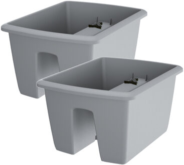 Prosperplast 2x Kunststof balkon plantenpotten/bloempotten lichtgrijs 40 cm - Plantenpotten