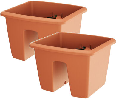 Prosperplast 2x Kunststof balkon plantenpotten/bloempotten terracotta 29 cm - Plantenpotten Bruin