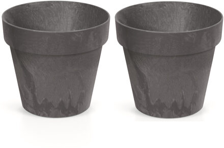 Prosperplast 2x Kunststof bloempotten/plantenpotten betonlook 30 cm Antraciet
