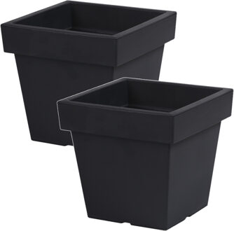 Prosperplast 2x Kunststof vierkante bloempotten/plantenpotten 24 cm antraciet - Plantenpotten Grijs