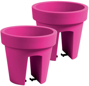 Prosperplast 2x stuks balkon plantenpot/bloempot fuchsia roze 5 liter kunststof D25 x H22.5 cm - Plantenpotten