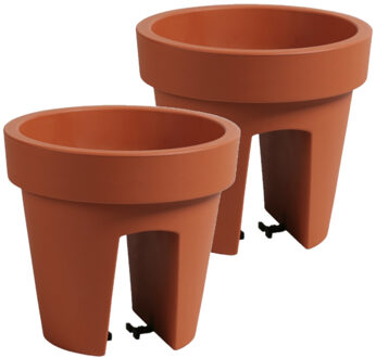 Prosperplast 2x stuks balkon plantenpot/bloempot terra cotta 5 liter kunststof D25 x H22.5 cm - Plantenpotten Bruin