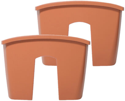 Prosperplast 2x stuks balkon railing opzet plantenbakken/bloembakken kunststof 24 x 28 x 20 cm terra cotta kleur - Plantenpotten Bruin