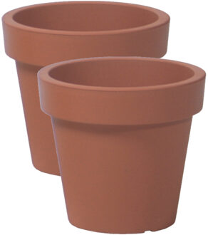 Prosperplast 2x stuks basic plantenpot/bloempot kunststof dia 16 cm/hoogte 14.5 cm terra cotta - Plantenpotten Bruin