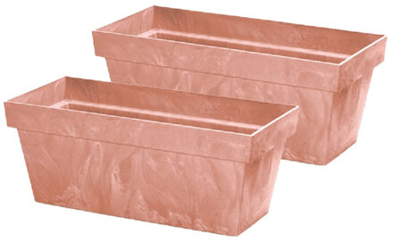 Prosperplast 2x stuks beton-look plantenbakken/bloembakken kunststof 39 x 18 x 16 cm terra cotta - Plantenpotten Bruin