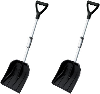 Prosperplast 2x stuks compacte sneeuwscheppen / sneeuwschuivers zwart telescopische steel 80 - 100 cm