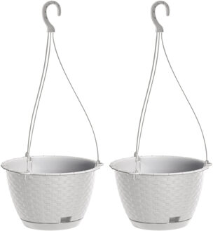 Prosperplast 2x stuks hangende plantenpot/bloempot kunststof dia 22 cm/hoogte 14 cm parel wit