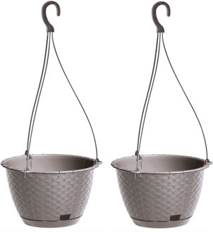 Prosperplast 2x stuks hangende plantenpot/bloempot kunststof dia 22 cm/hoogte 14 cm taupe/beige
