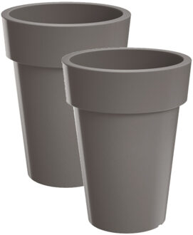 Prosperplast 2x stuks hoge kunststof plantenpot/bloempot rond 20 cm/hoogte 26 cm steengrijs - Plantenpotten