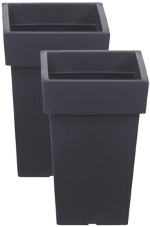 Prosperplast 2x stuks hoge kunststof plantenpot/bloempot Square 19 cm/hoogte 29 cm antraciet grijs - Plantenpotten