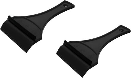 Prosperplast 2x stuks ijskrabber/raamkrabber zwart kunststof met rubberen trekker 12 x 18 cm - IJskrabbers