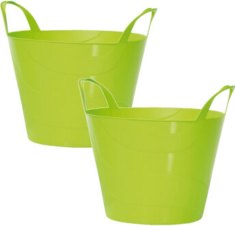 Prosperplast 2x Stuks kunststof flexibele emmers/wasmanden/kuipen groen 15 liter - Wasmanden