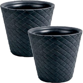 Prosperplast 2x Stuks kunststof Matuba rotan bloempotten/plantenpotten antraciet 50 cm
