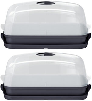 Prosperplast 2x stuks kweekbakjes/kweekkasten antraciet grijs met deksel 39 x 25 x 18 cm