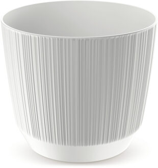 Prosperplast 2x stuks moderne carf-stripe plantenpot/bloempot kunststof dia 17 cm/hoogte 15 cm parel wit - Plantenpotten