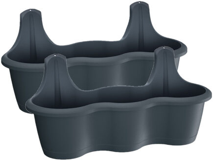 Prosperplast 2x stuks muur/wand bevestiging plantenpotten/bloempotten kunststof 51 x 20 x 20 cm antraciet grijs