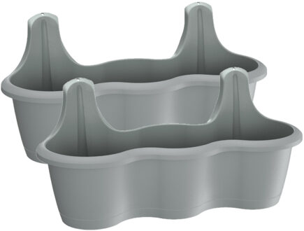 Prosperplast 2x stuks muur/wand bevestiging plantenpotten/bloempotten kunststof 51 x 20 x 20 cm steengrijs
