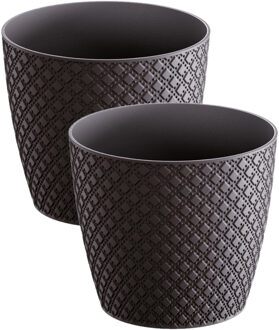 Prosperplast 2x stuks orient stijl plantenpot/bloempot kunststof dia 13 cm en hoogte 11 cm antraciet grijs - Plantenpotten