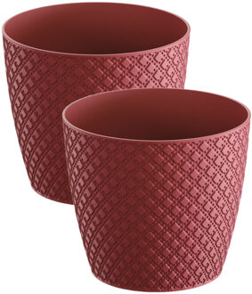 Prosperplast 2x stuks orient stijl plantenpot/bloempot kunststof dia 22 cm en hoogte 19 cm rood - Plantenpotten