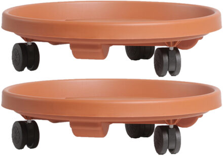 Prosperplast 2x Stuks planten trolleys/multirollers rond bruin kunststof 30 cm - Planten onderzetter