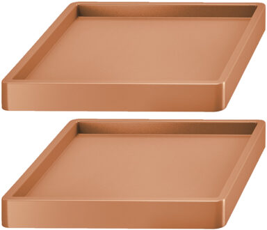 Prosperplast 2x Stuks planten trolleys/multirollers vierkant terracotta kunststof 30 cm - Planten onderzetter Bruin