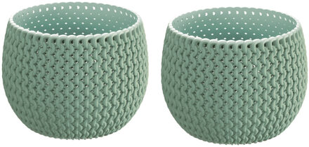 Prosperplast 2x Stuks ronde mintgroene kunststof Splofy bloempotten/plantenpotten 1,4 liter