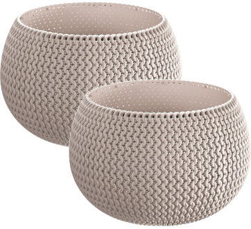 Prosperplast 2x Stuks ronde taupe kunststof Splofy bloempotten/plantenpotten 4 liter - Plantenpotten