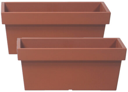 Prosperplast 2x stuks stevige terras/balkon plantenbakken/bloembakken kunststof 38 x 18 x 16 cm terra cotta
