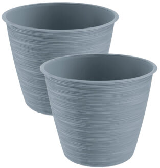 Prosperplast 2x stuks stijlvolle kunststof plantenpot/bloempot dia 15 cm/hoogte 12.5 cm Paintstripe steengrijs - Plantenpotten