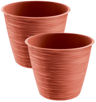 Prosperplast 2x stuks stijlvolle kunststof plantenpot/bloempot dia 15 cm/hoogte 12.5 cm Paintstripe stone rood - Plantenpotten