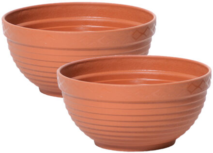 Prosperplast 2x stuks tafelstuk plantenpot/bloempot kunststof dia 22.5 cm en hoogte 10 cm terra cotta - Plantenpotten Bruin