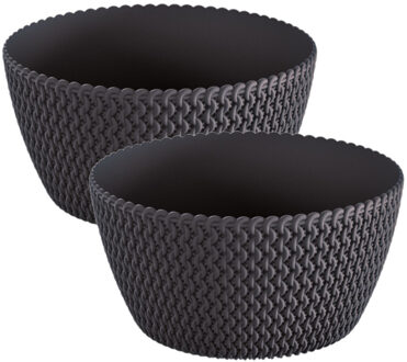 Prosperplast 2x stuks tafelstuk plantenpot/bloempot kunststof dia 24 cm en hoogte 12 cm antraciet grijs - Plantenpotten