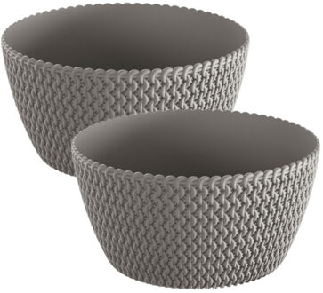 Prosperplast 2x stuks tafelstuk plantenpot/bloempot kunststof dia 24 cm en hoogte 12 cm steengrijs - Plantenpotten