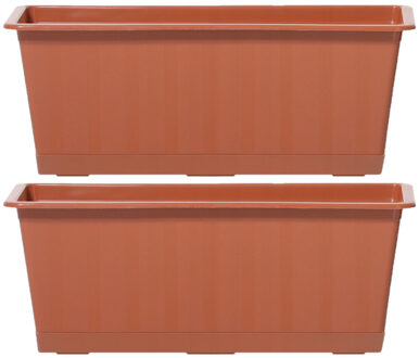 Prosperplast 2x Terracotta kunststof Agro plantenbakken/bloembakken 50 cm - Plantenbakken Bruin