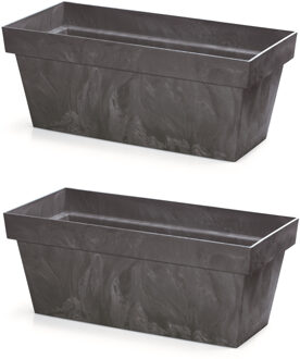 Prosperplast 3x Kunststof betonlook plantenbak/bloembak antraciet 40 cm - Tuin decoraties