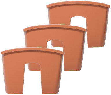 Prosperplast 3x stuks balkon railing opzet plantenbakken/bloembakken kunststof 39 x 28 x 20 cm terra cotta kleur