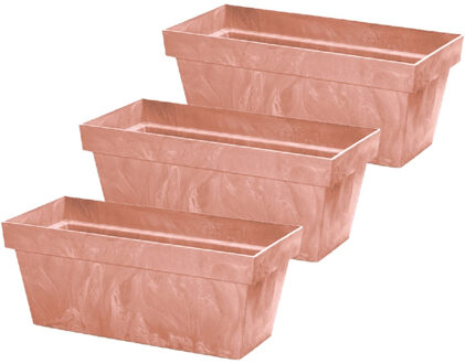 Prosperplast 3x stuks beton-look plantenbakken/bloembakken kunststof 39 x 18 x 16 cm terra cotta