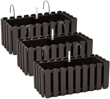 Prosperplast 3x stuks fence-look plantenbak/bloembak - kunststof - 38 x 18 x 16 cm - antraciet - hangend