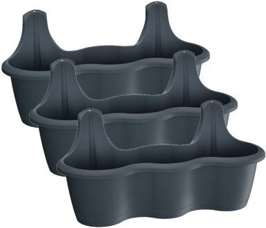 Prosperplast 3x stuks muur/wand bevestiging plantenpotten/bloempotten kunststof 51 x 20 x 20 cm antraciet grijs