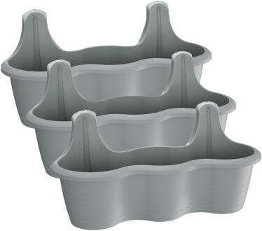 Prosperplast 3x stuks muur/wand bevestiging plantenpotten/bloempotten kunststof 51 x 20 x 20 cm steengrijs