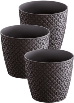 Prosperplast 3x stuks orient stijl plantenpot/bloempot kunststof dia 13 cm en hoogte 11 cm antraciet grijs