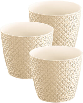 Prosperplast 3x stuks orient stijl plantenpot/bloempot kunststof dia 16 cm en hoogte 14 cm creme wit