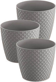 Prosperplast 3x stuks orient stijl plantenpot/bloempot kunststof dia 19 cm en hoogte 17 cm steengrijs